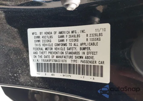 2011 Acura Tl 3.7 z USA, uszkodzony, nr VIN 19UUA9F57BA001876
